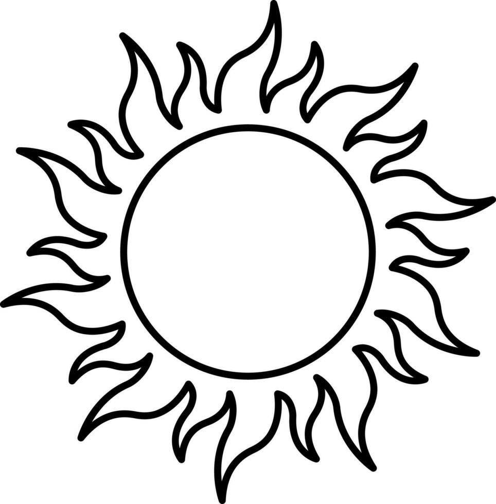Black Line Art Illustration Of Sun Icon. vector