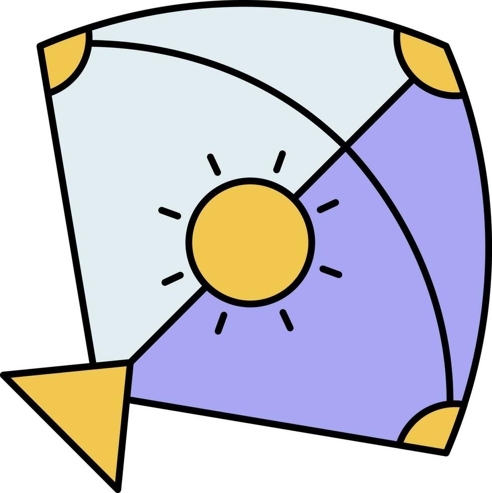 Sun Symbol Kite Icon In Blue And Yellow Color. vector