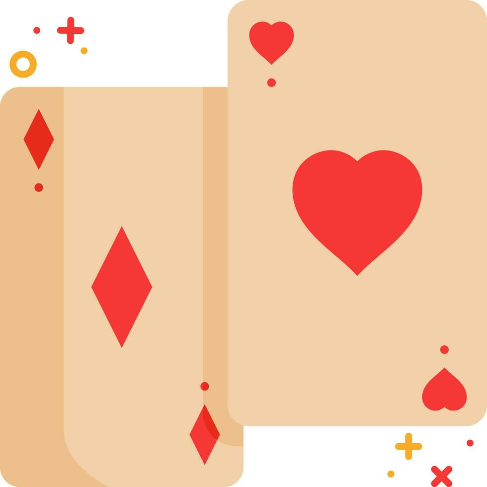 Diamond With Heart Playing Card Icon In Red And Peach Color. vector