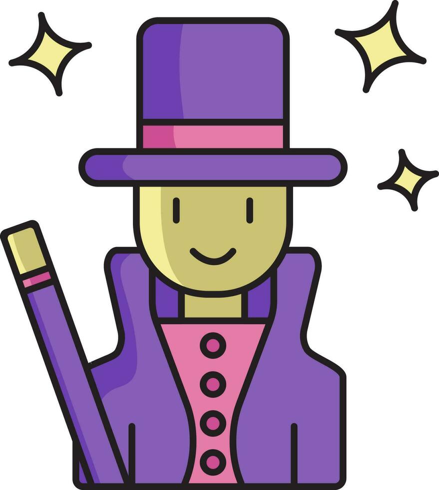 mago personaje icono en púrpura y amarillo color. vector