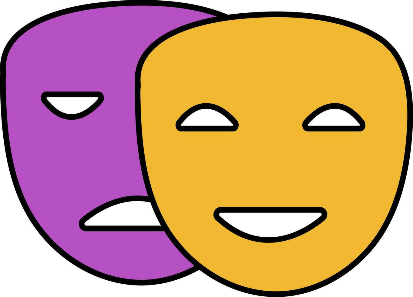 contento o triste máscara icono en amarillo y púrpura color. vector