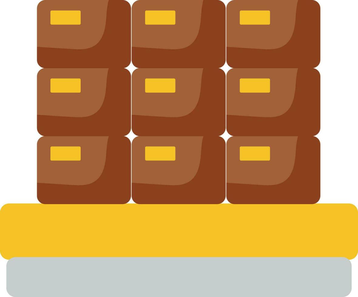 Boxes On Pallet Icon In Brown And Yellow Color. vector