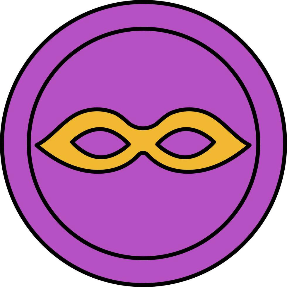 Eye Mask On Round Icon In Yellow And Purple Color. vector
