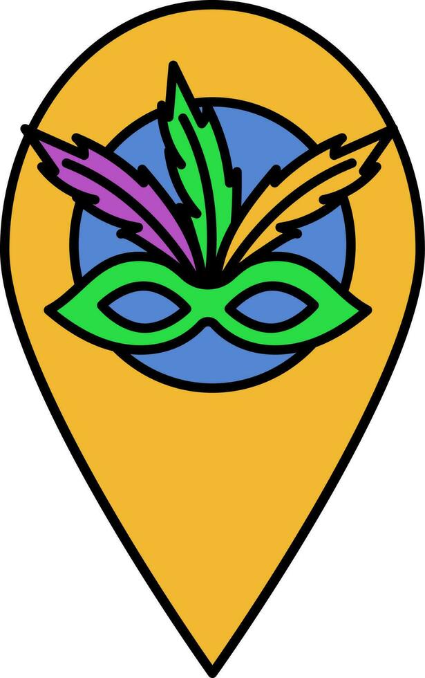 Feather Mask Map Pin Colorful Icon IN Flat Style. vector