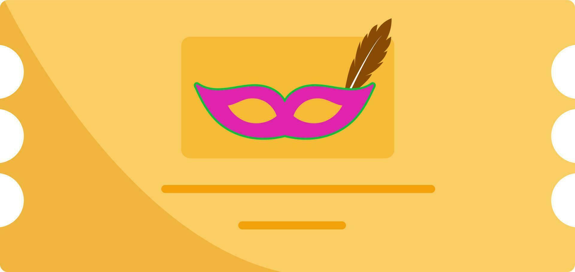 Feather Party Mask With Ticket Or Coupon Flat Icon. vector