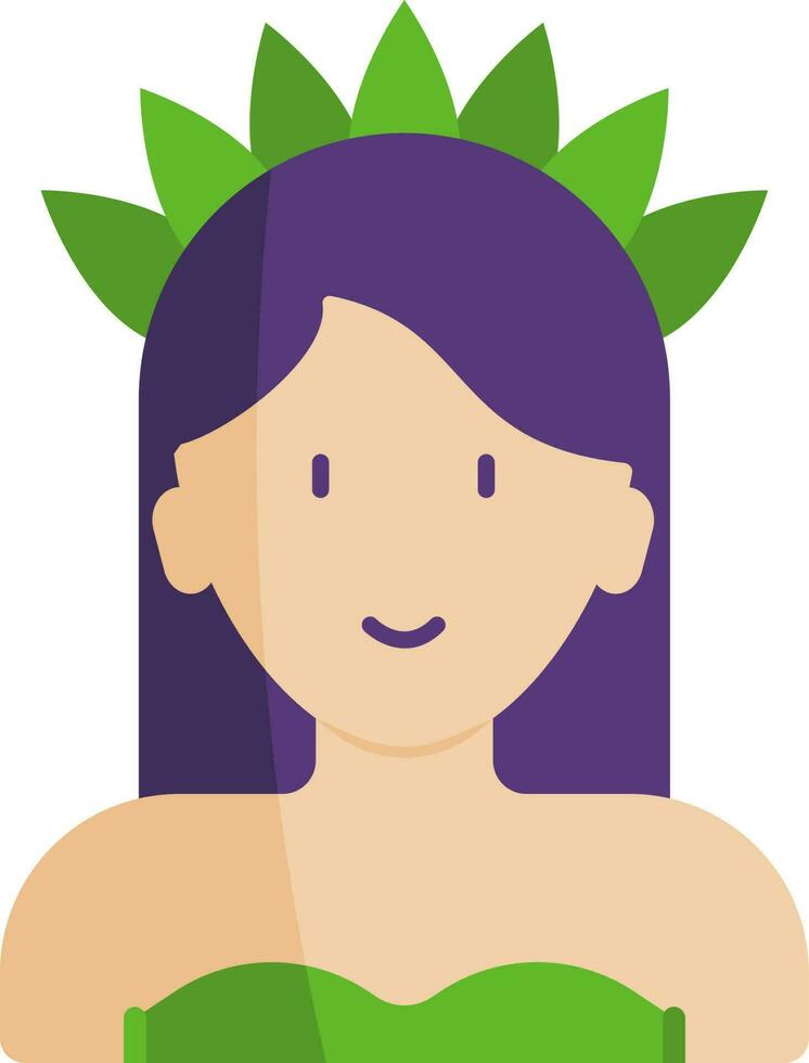 verde pluma tocado vistiendo inteligente niña plano icono. vector