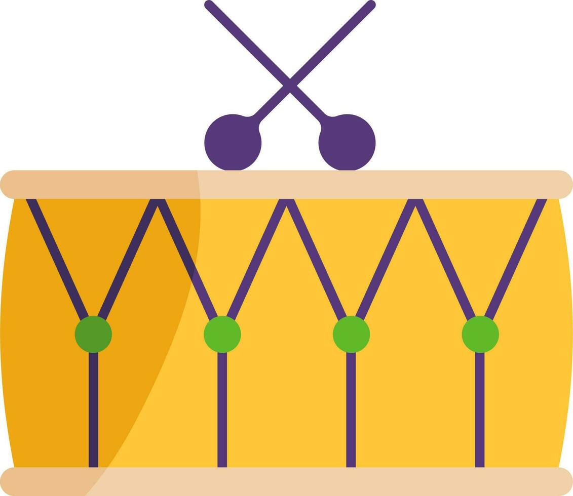 Purple And Yellow Snare Drum Wit Cross Stick Flat Icon. vector