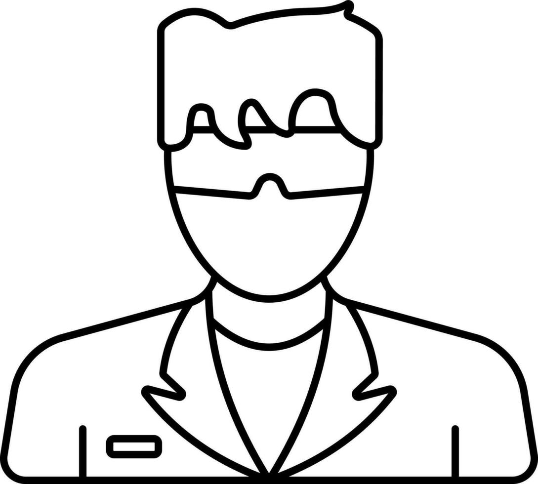 Cartoon Man Wearing Safety Goggles And Wearing Medical Coat Linear Icon. vector