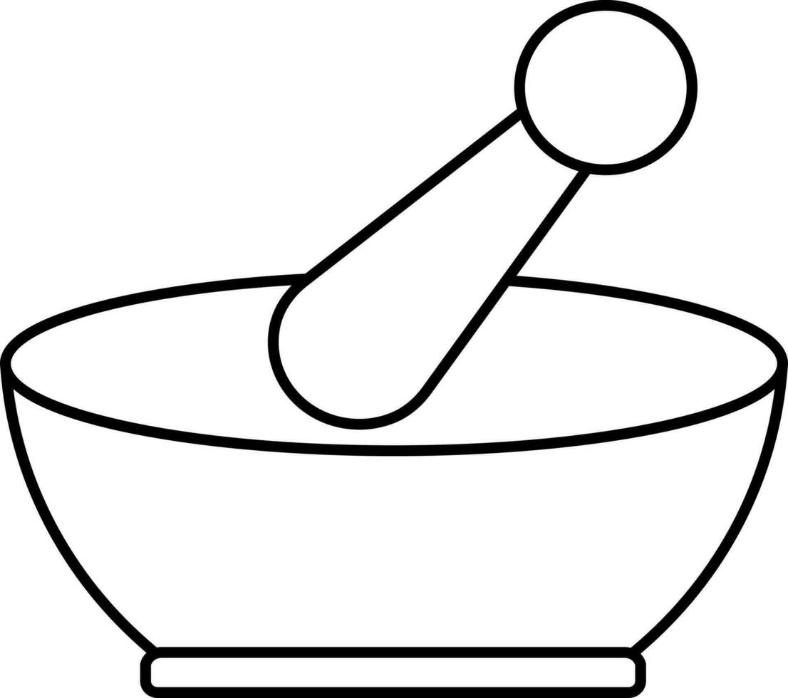 Mortar And Pestle Icon In Black Linear Style. vector