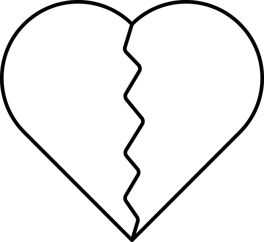 Black Linear Style Broken Heart Icon. vector