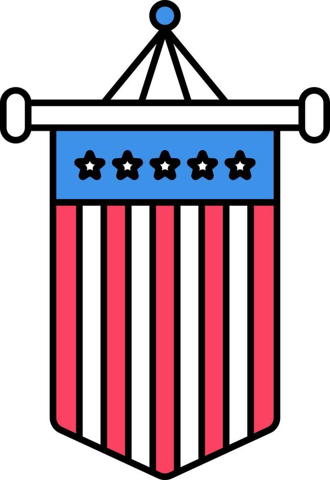 Hang American Flag Icon In Flat Style. vector