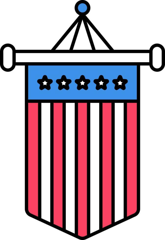 Hang American Flag Icon In Flat Style. vector