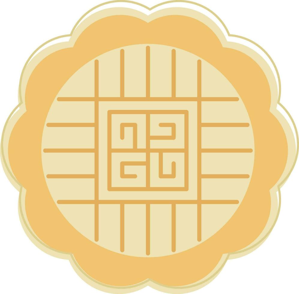 Yellow Chinese Mooncake Icon In Flat Style. vector
