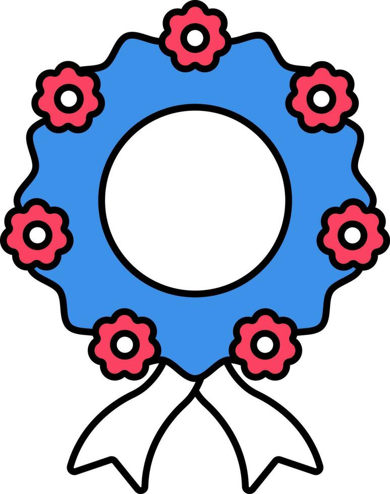 Red And Blue Flower Wreath Icon In Flat Style. vector