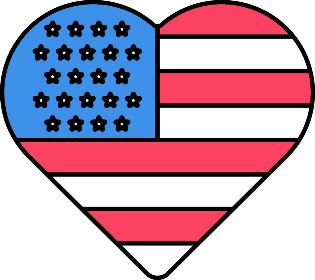 Heart Shape American Flag Icon Or Symbol. vector