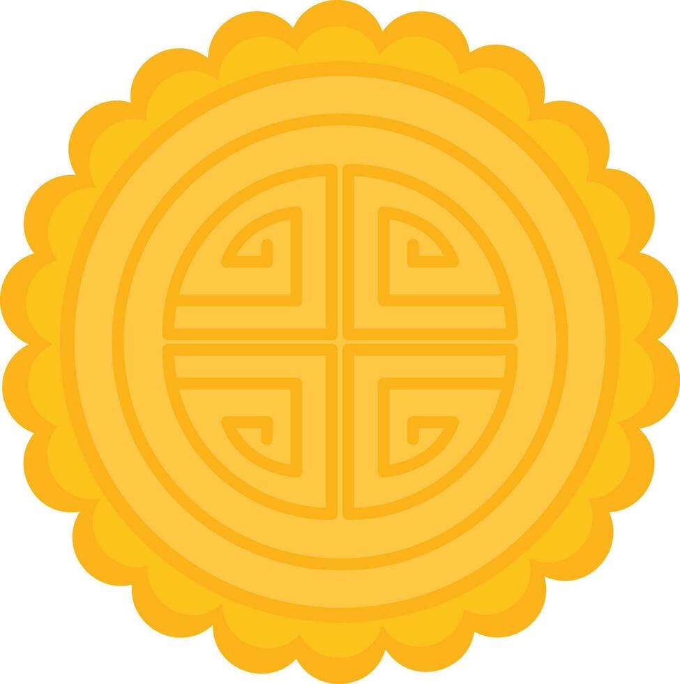 Golden Mooncake Icon Or Symbol In Flat Style. vector
