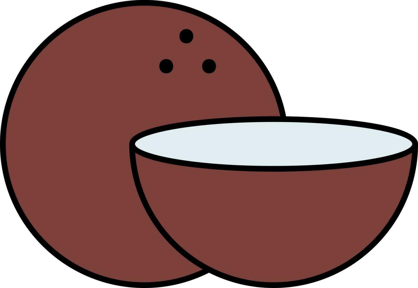 plano estilo Coco Fruta y medio pedazo icono en marrón color. vector