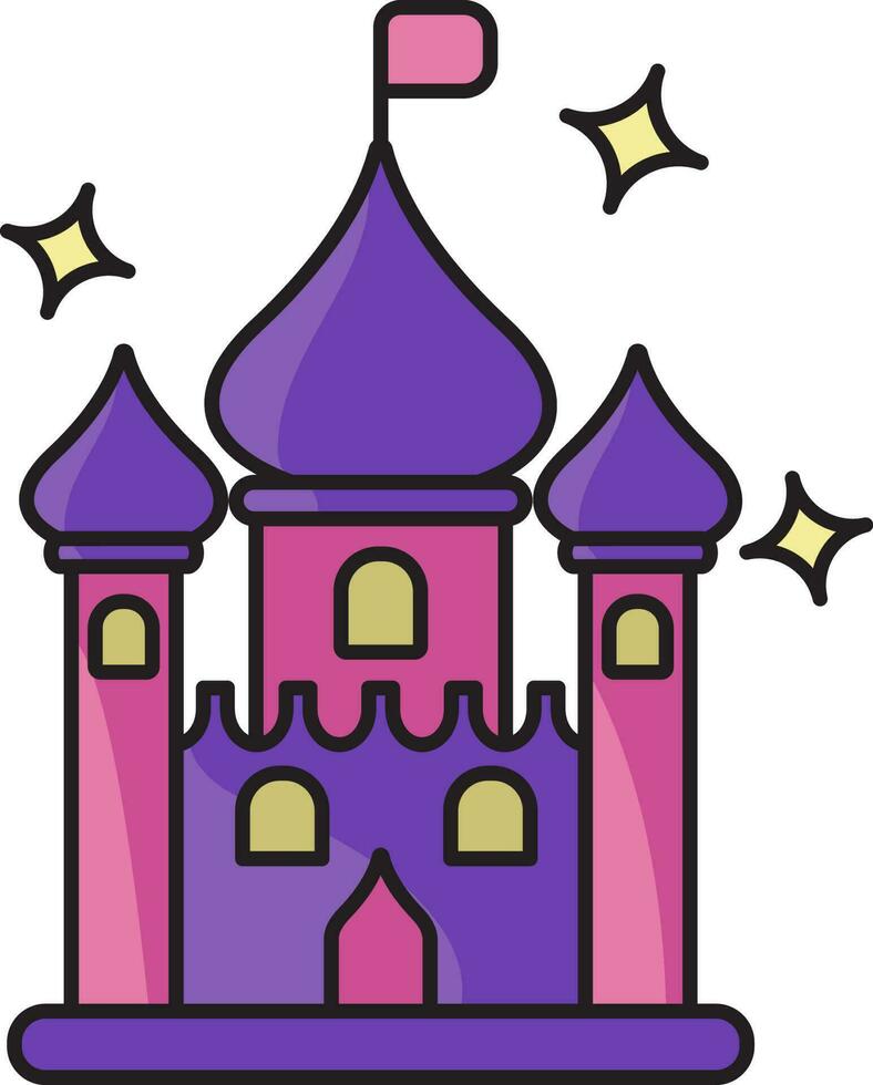 Purple And Pink Castle Icon In Flat Style. vector
