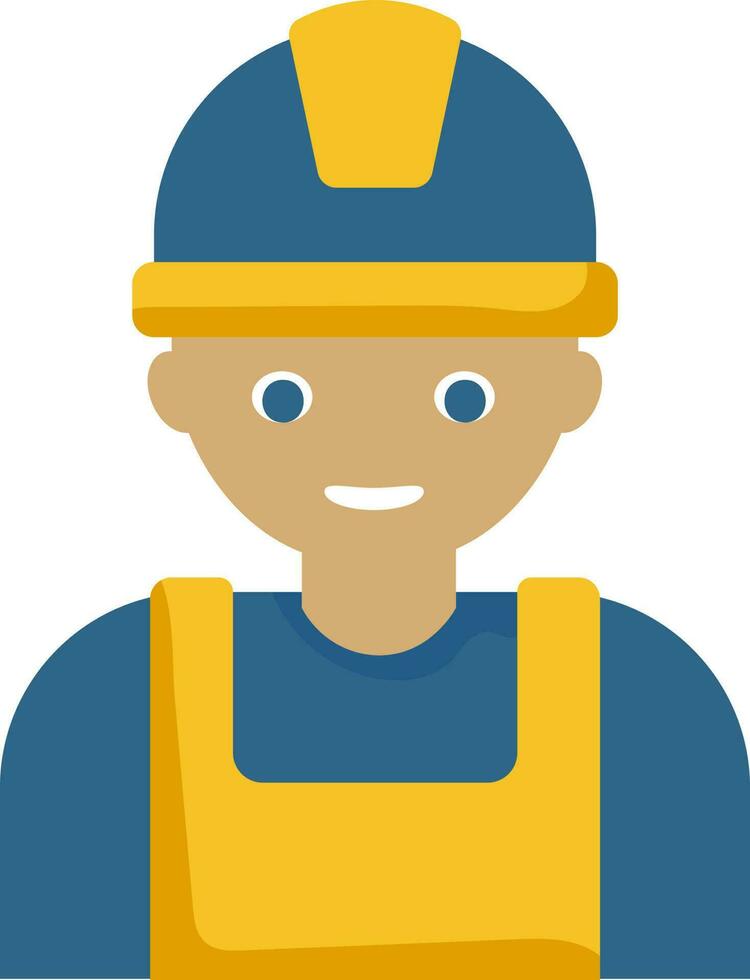 Hard Helmet Wearing Young Man Cartoon Icon In Blue And Yellow Color. vector