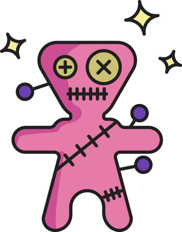 plano ilustración de rosado vudú muñeca icono. vector