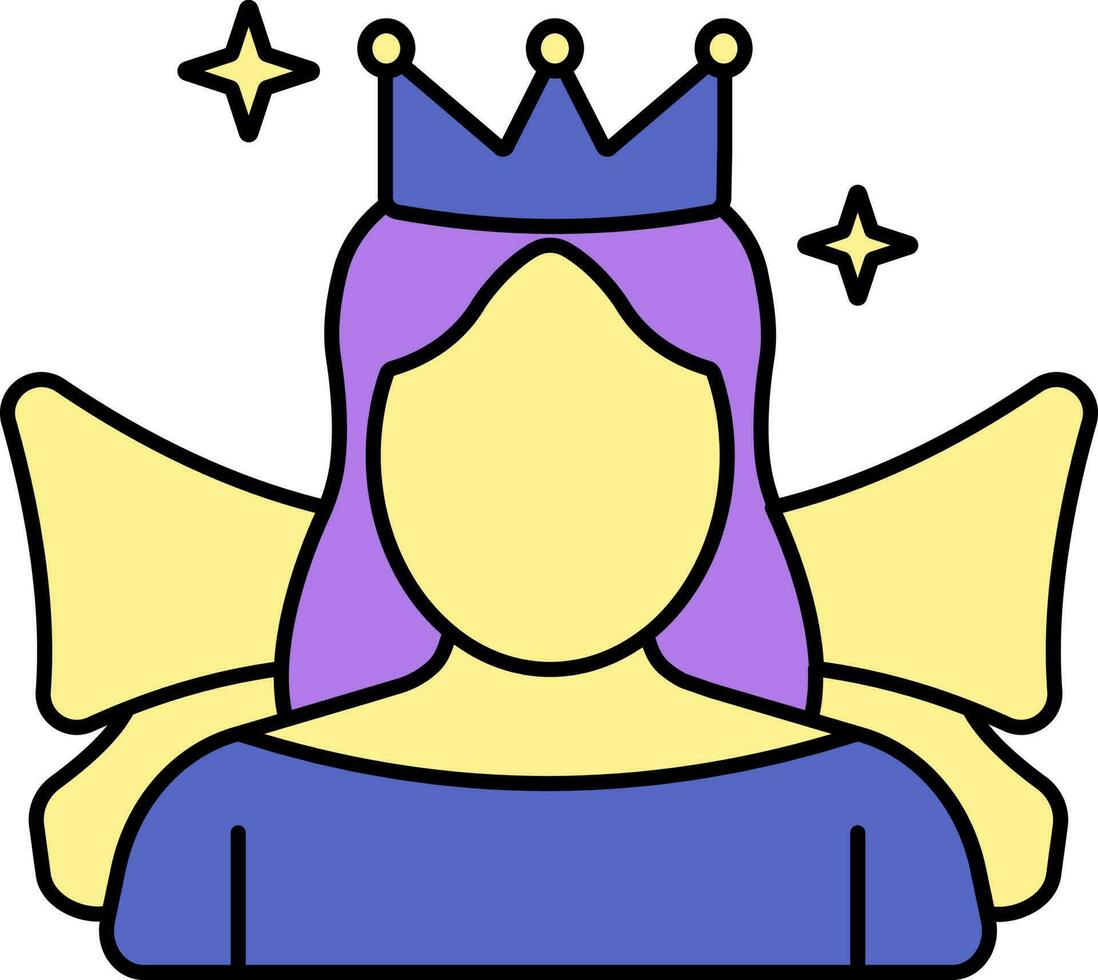 Faceless Fairy Wearing Crown Icon In Yellow And Purple Color. vector