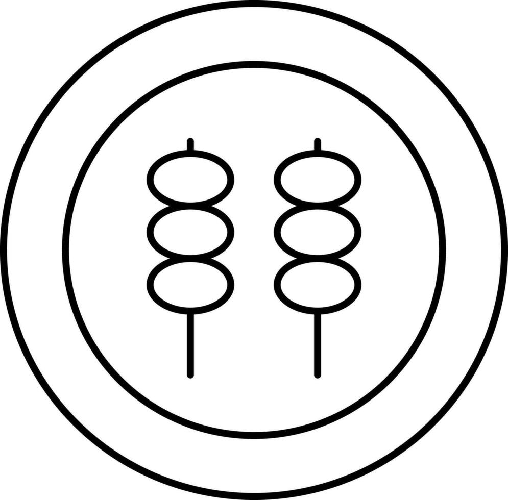 Close View Dango Dish Plate Black Stroke Icon. vector