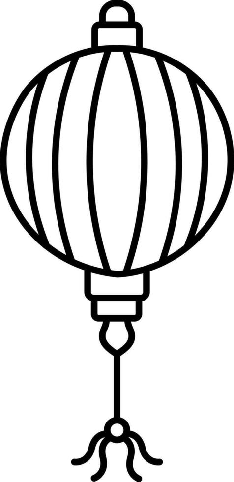 Black Linear Style Chinese Circular Lantern Icon. vector