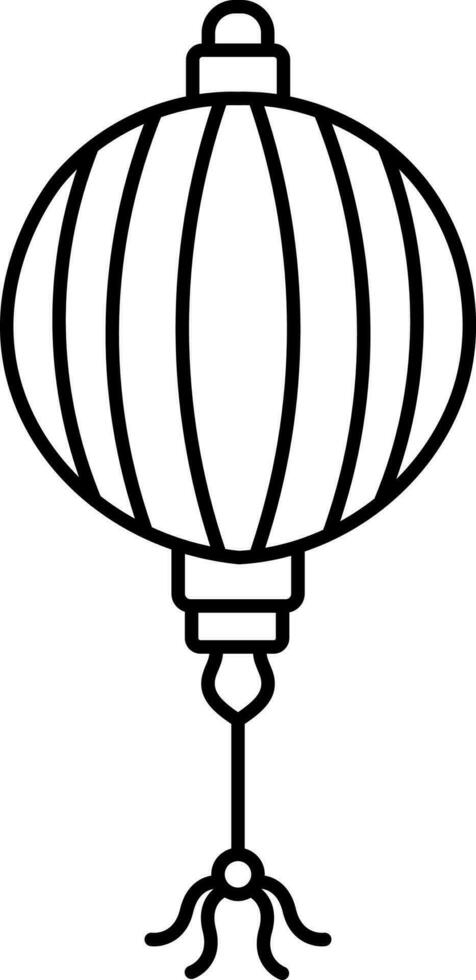 Black Linear Style Chinese Circular Lantern Icon. vector