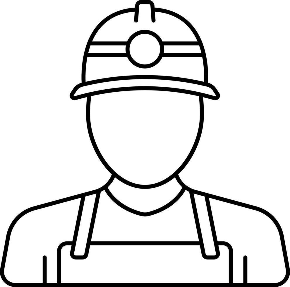 Hard Helmet Wearing Faceless Worker Black Line Art Icon. vector
