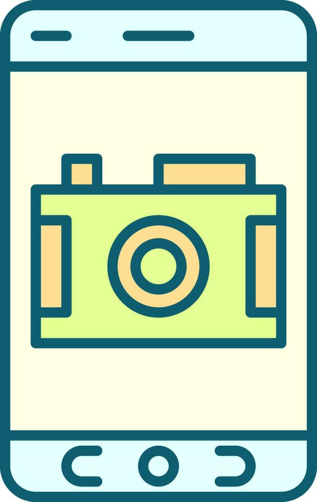 Flat Style Camera Symbol Smartphone Screen Blue And Yellow Icon. vector