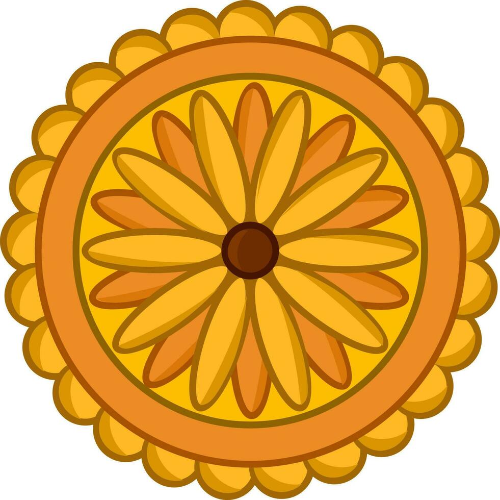 Yellow Illustration Of Mooncake Flat Icon. vector