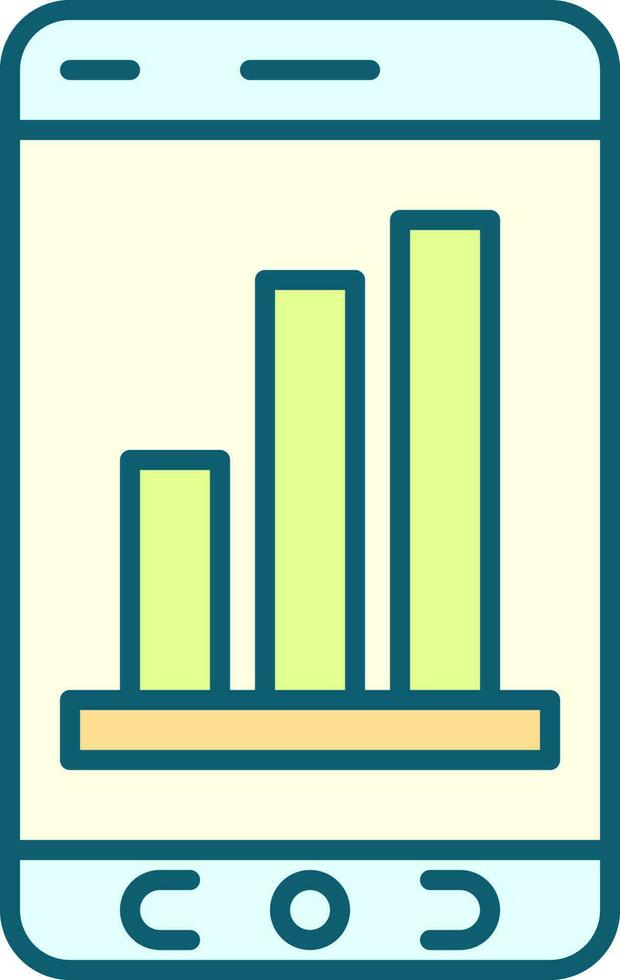 Bar Graph Char In Smartphone Screen Yellow And Blue Icon. vector
