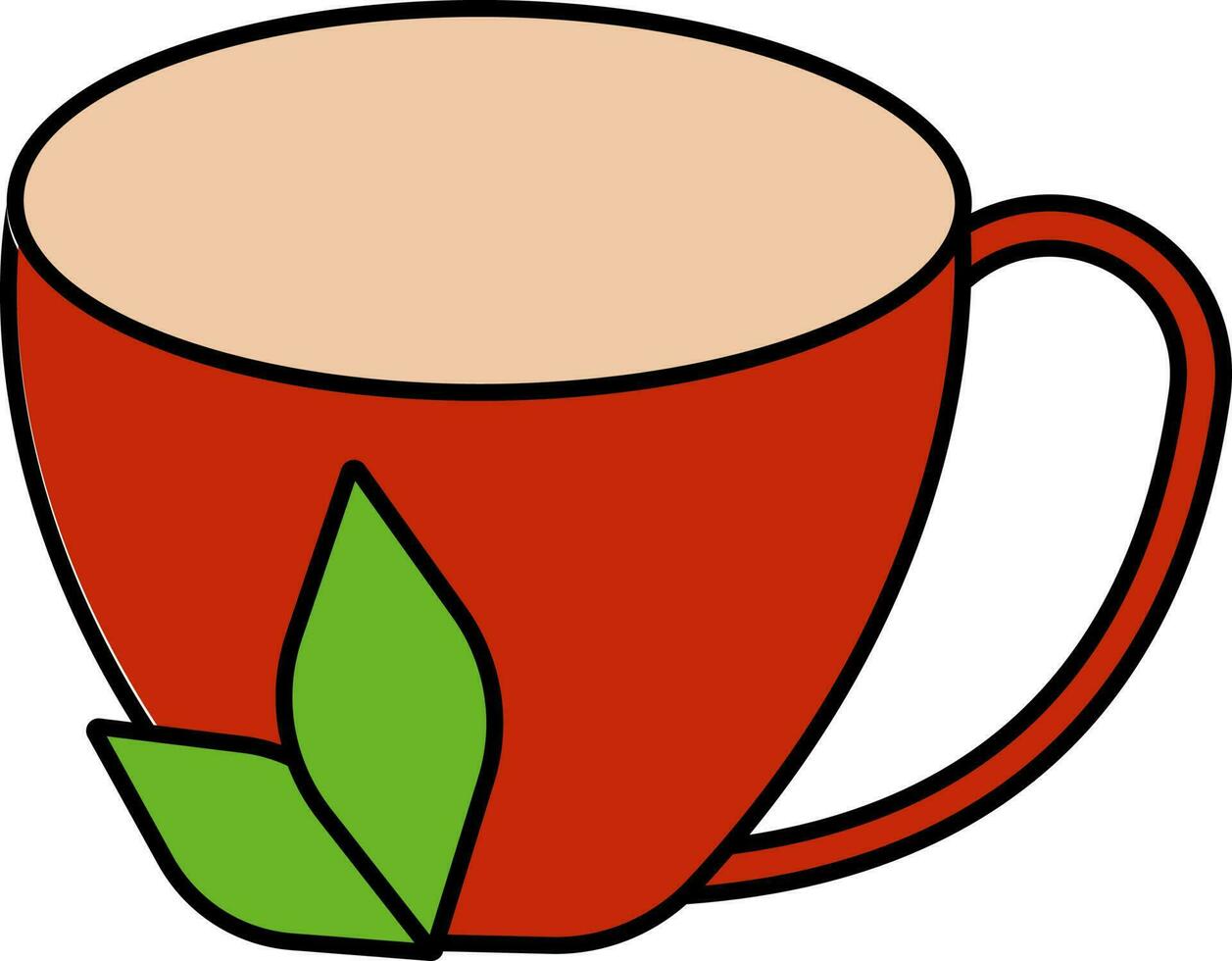té taza con hoja icono rojo y verde color. vector