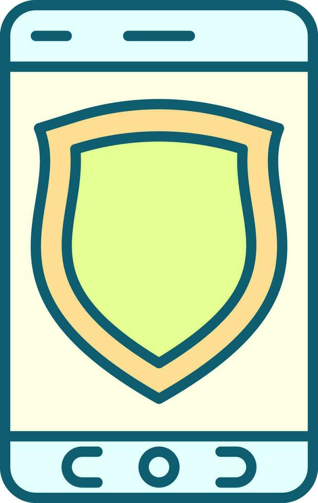 Shield Symbol Smartphone Screen Icon In Blue And Yellow Color. vector