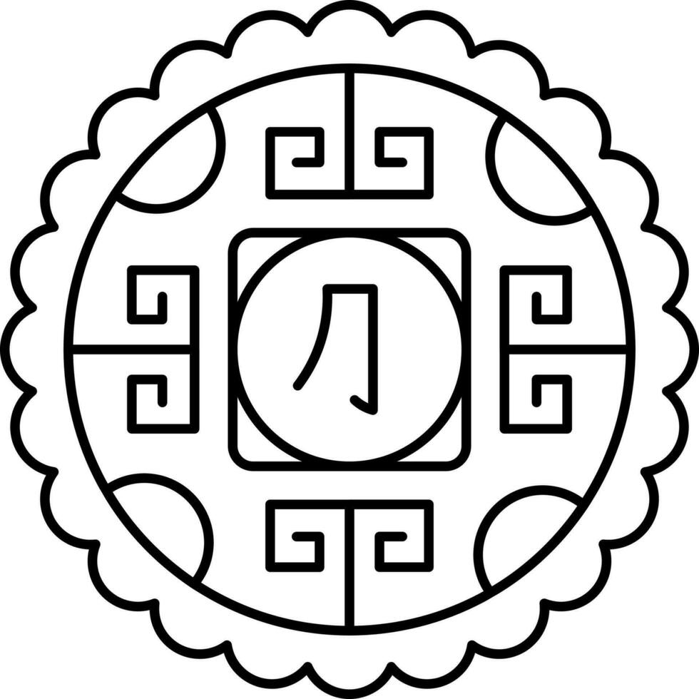 Chinese Character Mooncake Icon In Black Outline. vector