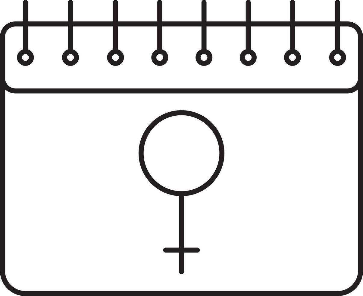 Female Gender Symbol Calendar Black Stroke Icon. vector