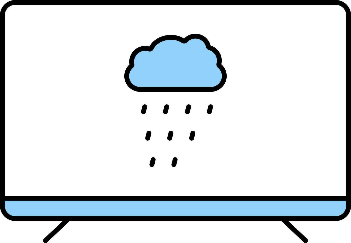 plano ilustración de lluvia nube en monitor pantalla azul icono. vector