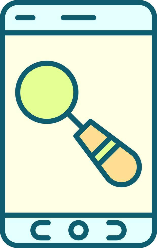 Magnifying Glass In Smartphone Screen Yellow And Blue Icon. vector