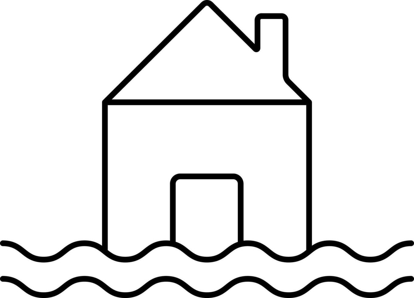 Home With Water For Flood Icon In Thin Line Art. vector