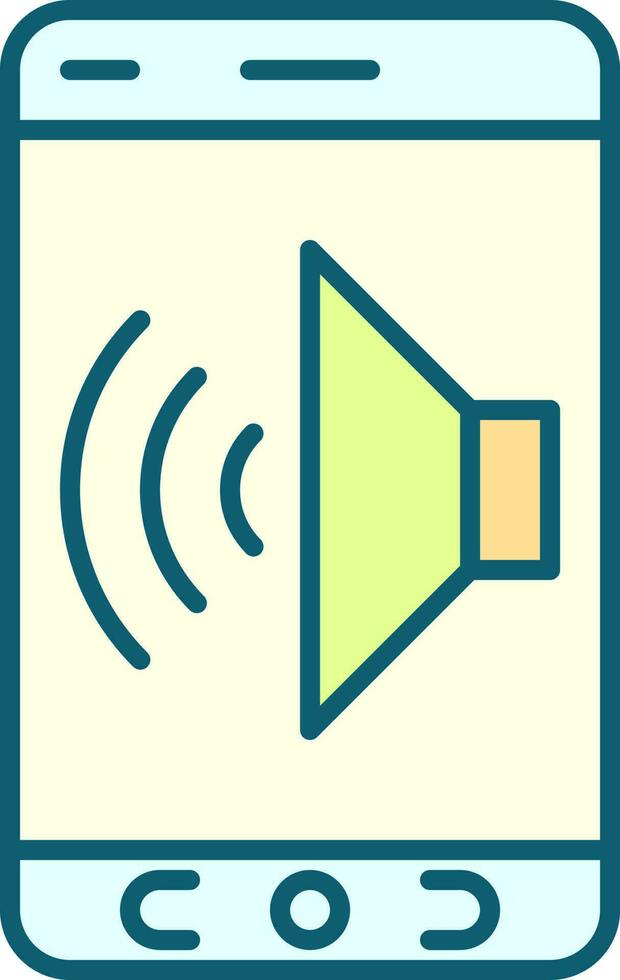 On Mobile Speaker Blue And Yellow Icon In Flat Style. vector