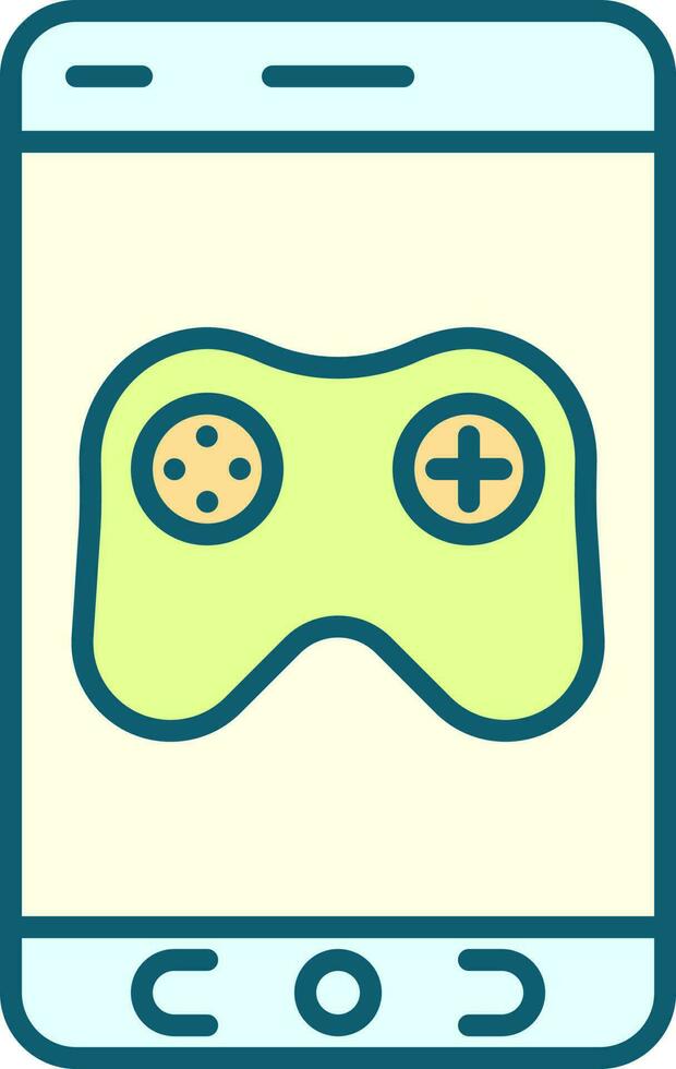 azul y amarillo gamepad en teléfono inteligente pantalla plano icono. vector