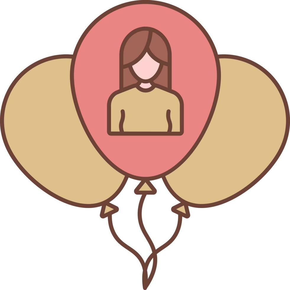 Faceless Girl Cartoon Print Balloon Icon In Red And Brown Color. vector