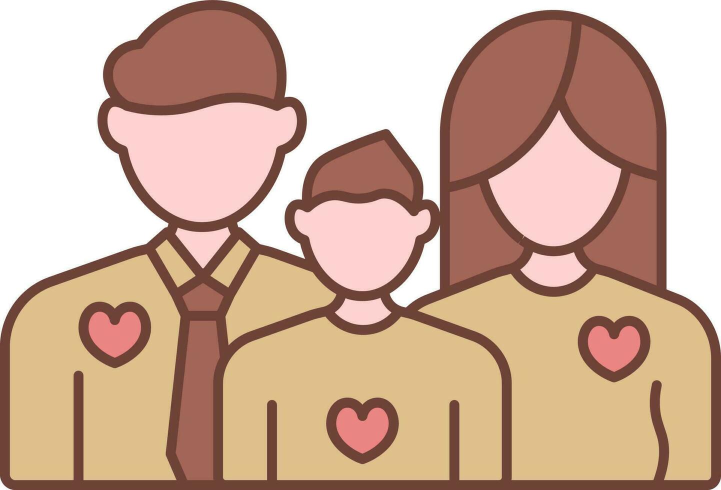 Faceless Couple With Son Cartoon Icon In Brown And Pink Color. vector