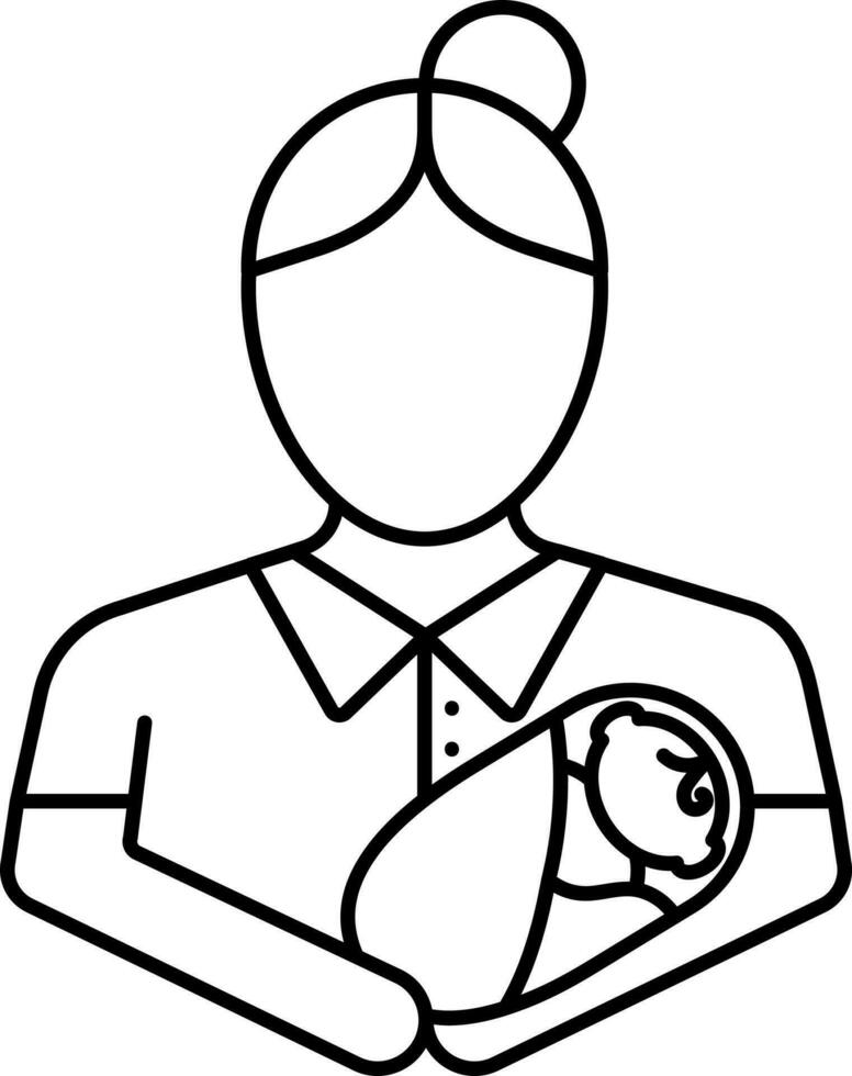 Faceless Woman Carry Newborn Baby Black Linear Icon. vector