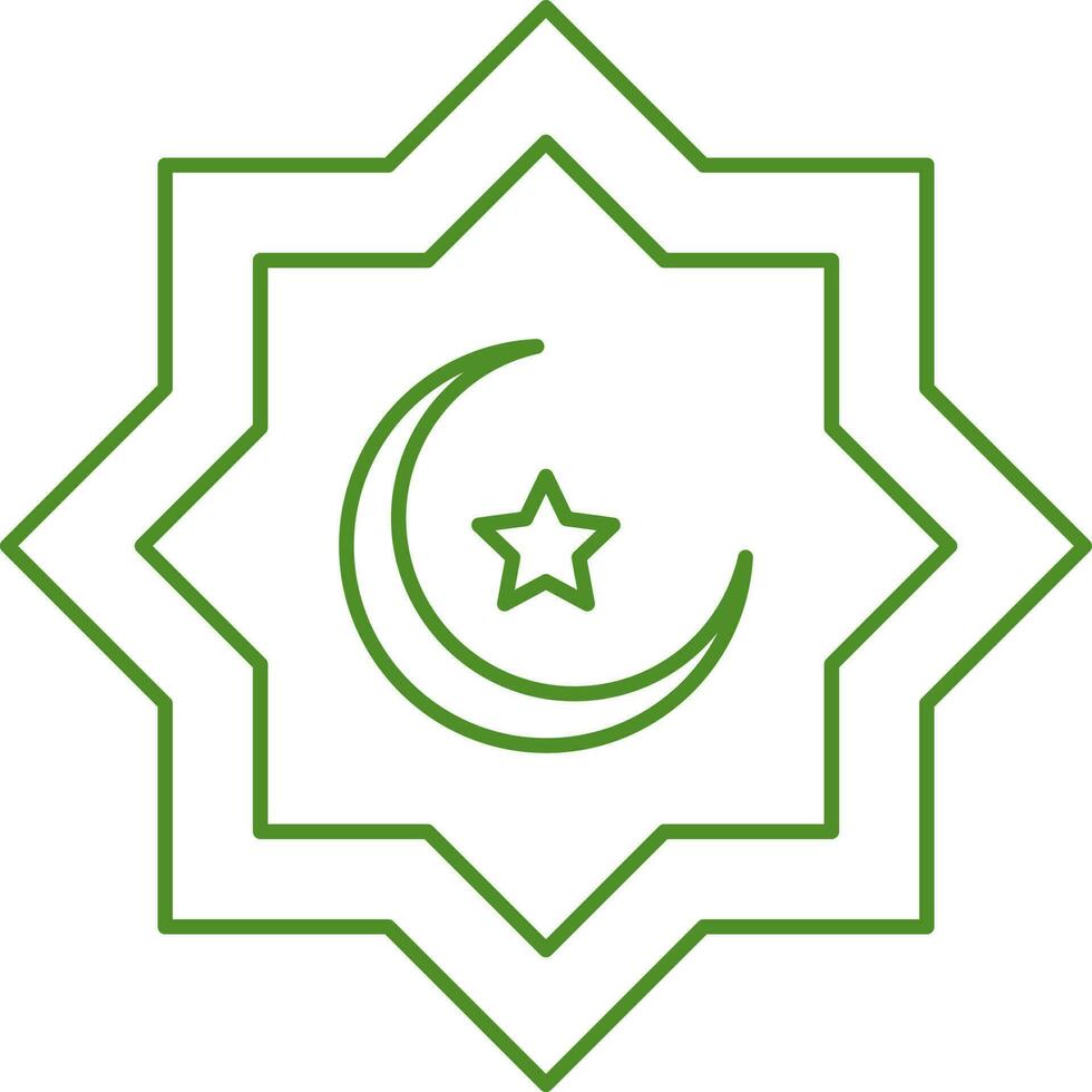 Crescent Moon Rub El Hizb Green Outline Icon. vector