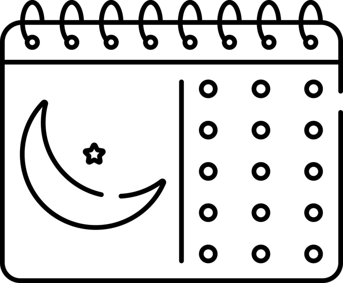 Crescent Moon Symbolic Calendar Black Stroke Icon. vector