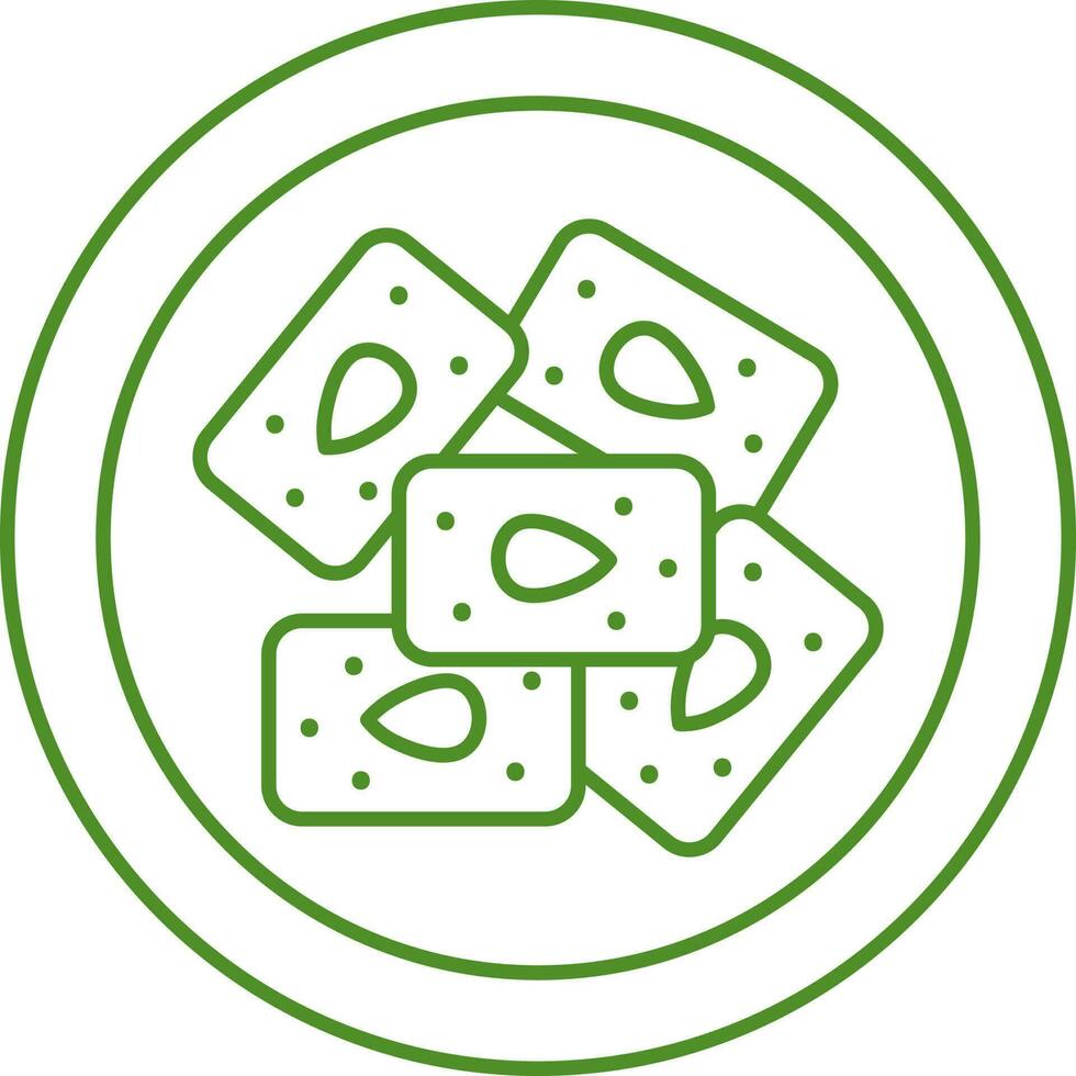 Green Basbousa Dish Plate Top View Icon In Thin Line Art. vector