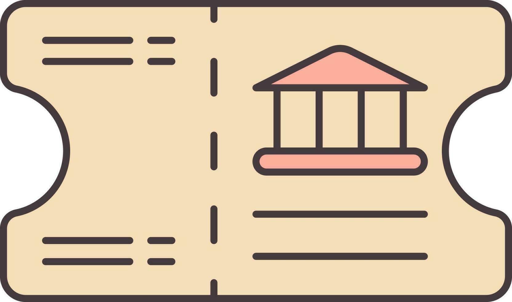 Flat Style Museum Ticket Icon In Peach Color. vector