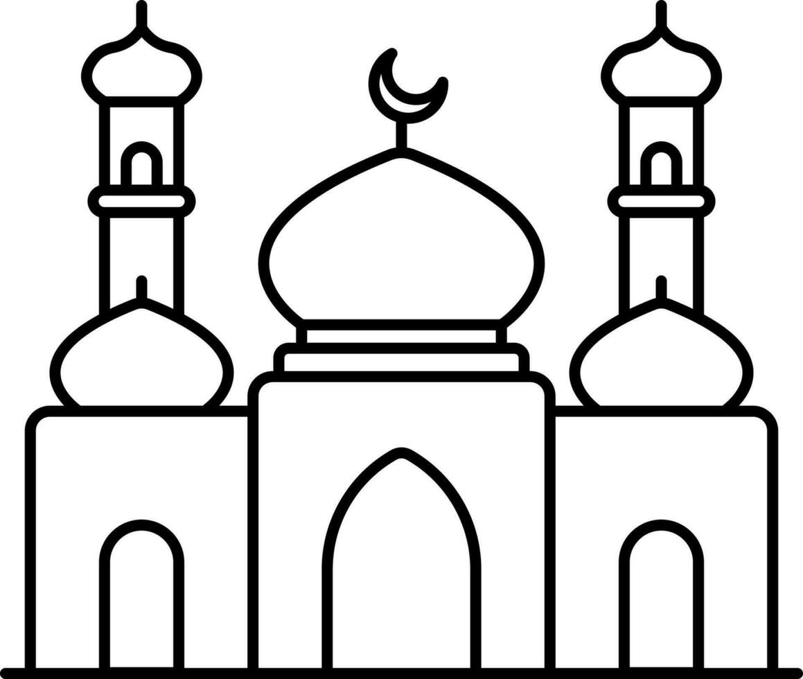 Black Outline Mosque Icon Or Symbol. vector