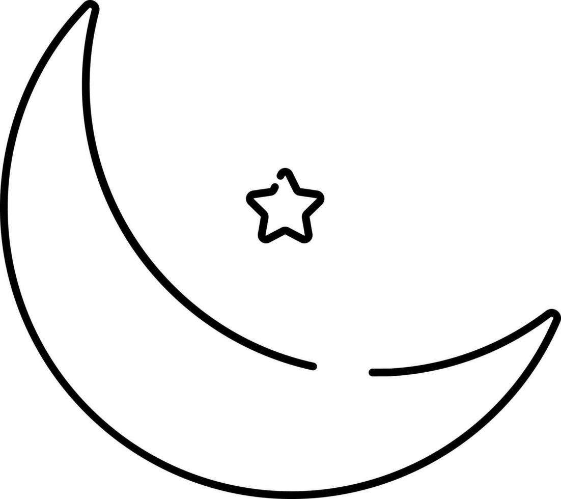 Crescent Moon With Star Black Thin Line Icon. vector